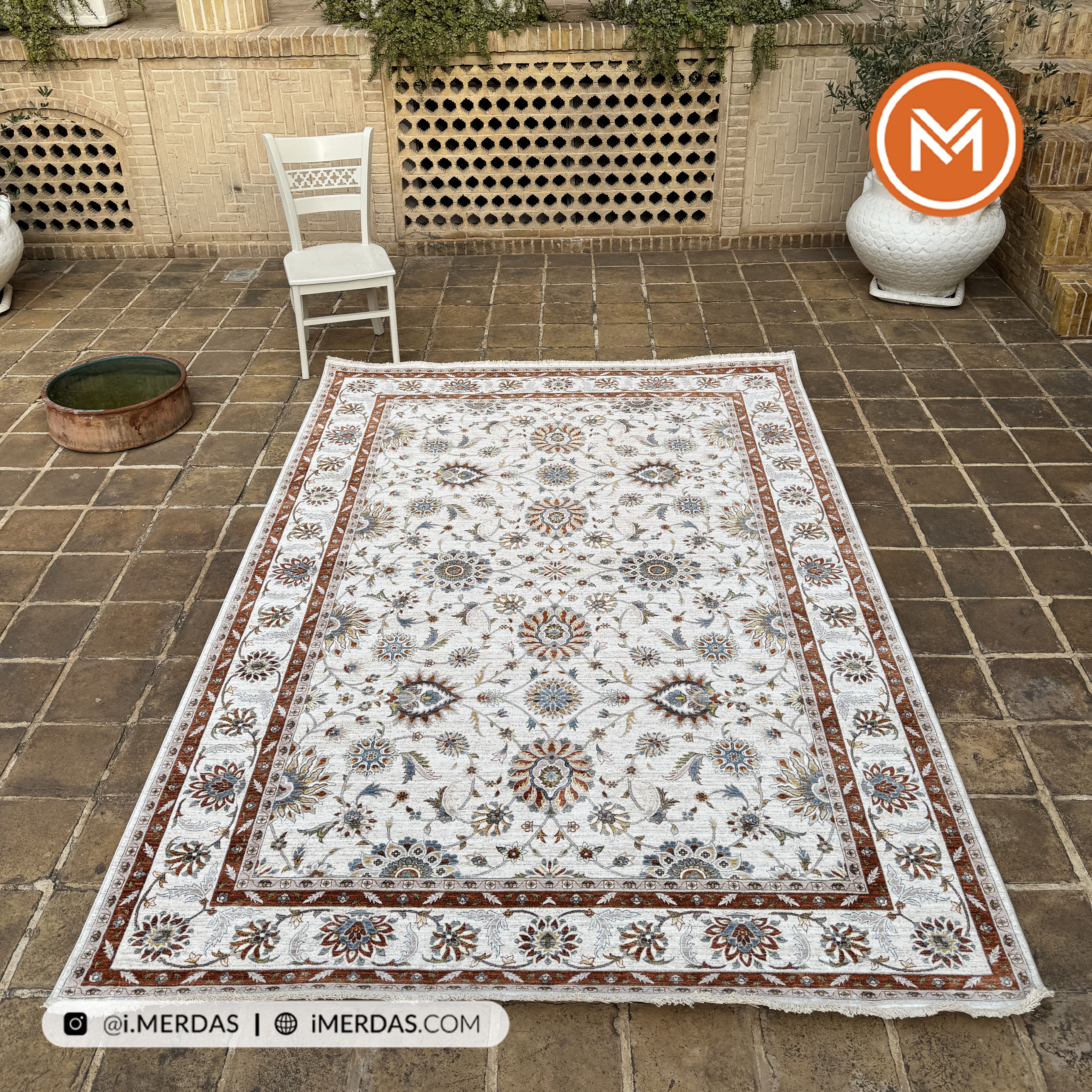 فرش وینتیج کد 76005 زمینه کرم مسی 
